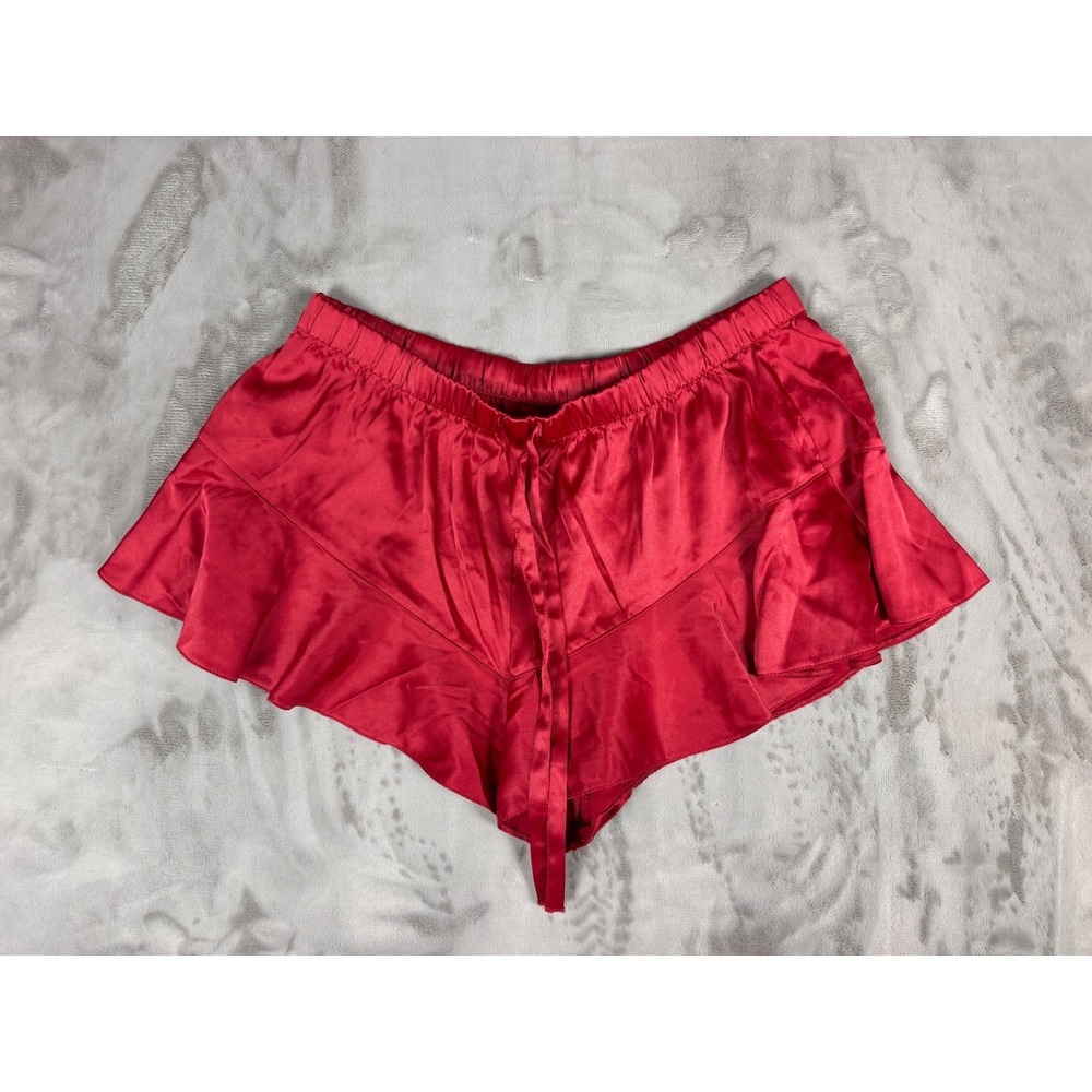 Victoria's Secret Red Satin Ruffle Hem Tap Shorts Sleepwear Small